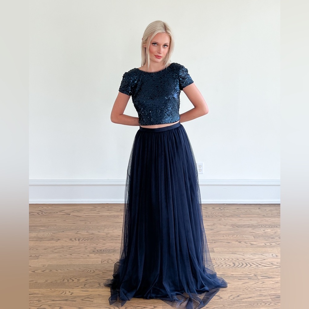 Adrianna Papelle 2 piece Sequin Crop Tulle Gown